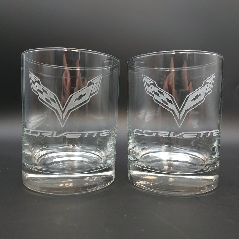 Corvette Whiskey Glasses Set Etched Rocks Glass Set Car Enthusiast Gift Chevy